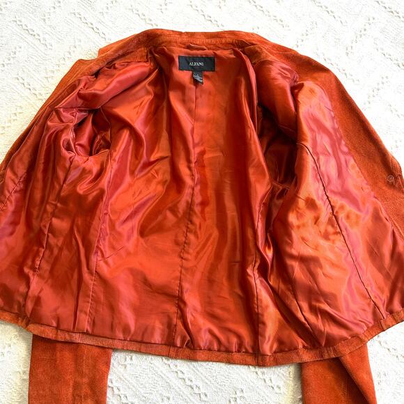 Alfani Burnt Orange Suede Leather Blazer Jacket L Statement Western Boho Artsy - Picture 5 of 9